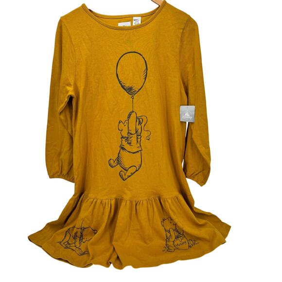 Winnie the Pooh Dress Womens Medium Drop Waist Golden Yellow Cotton Disney NEW - Picture 1 of 13